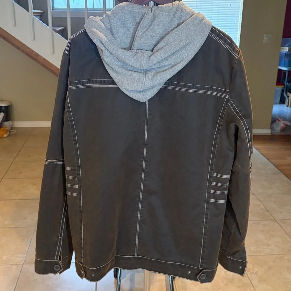 BKE Men's Dark Brown Jacket with Light Gray Hood - Picture 3 of 4